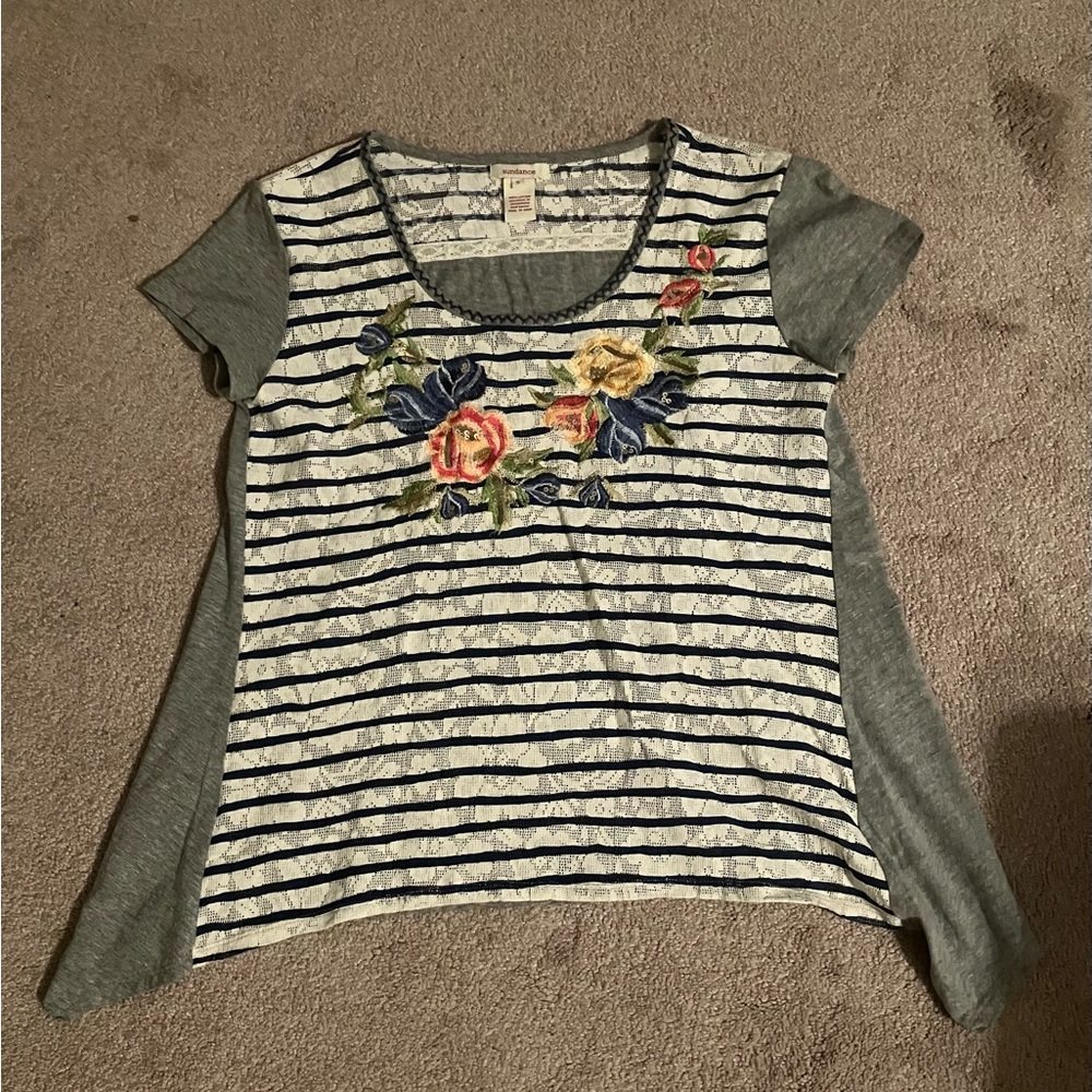 Sundance Navy and White Embroidered Top